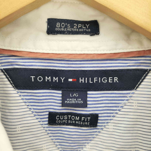トミーヒルフィガー TOMMY HILFIGER 80's 2PLY CUSTOM FIT ロゴ 刺繍 総柄 ストライプ シャツ メンズ import:L