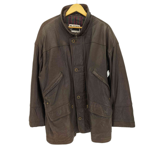 DEUBO 90S スペイン製 裏地チェック レザーカーコート メンズ 48