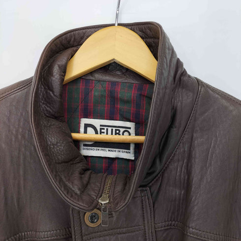 DEUBO 90S スペイン製 裏地チェック レザーカーコート メンズ 48