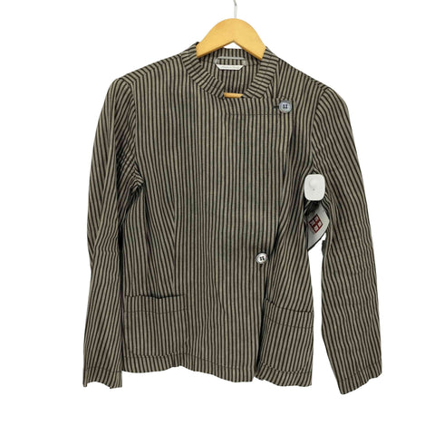 マックスマーラ MAX MARA 白タグ リネン混 ストライプ バンドカラーシャツ ジャケット レディース JPN:42