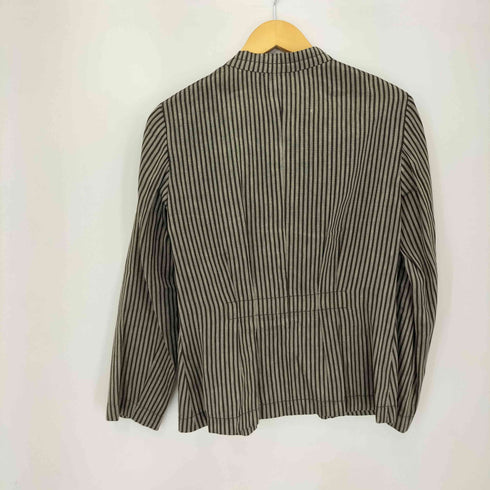 マックスマーラ MAX MARA 白タグ リネン混 ストライプ バンドカラーシャツ ジャケット レディース JPN:42