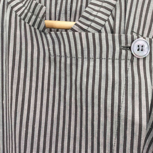 マックスマーラ MAX MARA 白タグ リネン混 ストライプ バンドカラーシャツ ジャケット レディース JPN:42