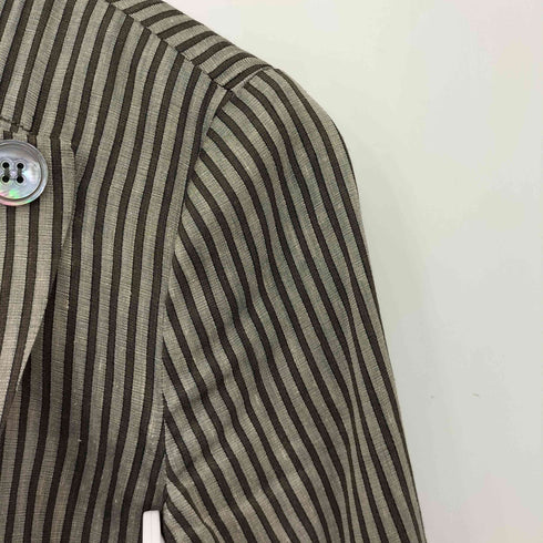 マックスマーラ MAX MARA 白タグ リネン混 ストライプ バンドカラーシャツ ジャケット レディース JPN:42