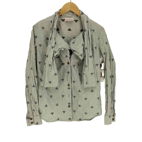 ヴィヴィアンウエストウッドレッドレーベル Vivienne Westwood RED LABEL オーブ 総柄 ストライプ リボン シャツ ブラウス レディース 3