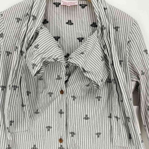 ヴィヴィアンウエストウッドレッドレーベル Vivienne Westwood RED LABEL オーブ 総柄 ストライプ リボン シャツ ブラウス レディース 3