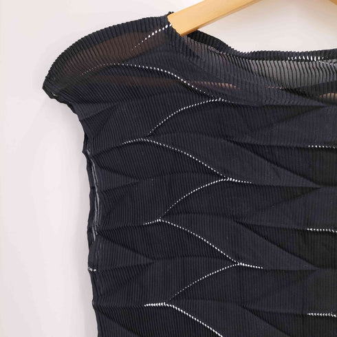 ミー イッセイミヤケ me ISSEY MIYAKE 15SS 銀箔 プリント 3D ダイアモンド プリーツ ワンピース レディース