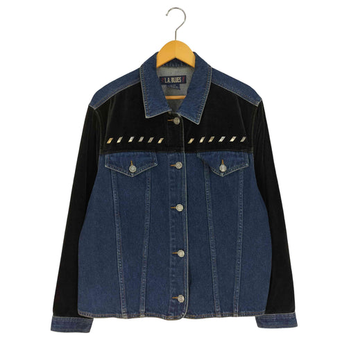 L.A.BLUES ベロア切替 スタッズデザイン デニム シャツジャケット レディース 14/16W