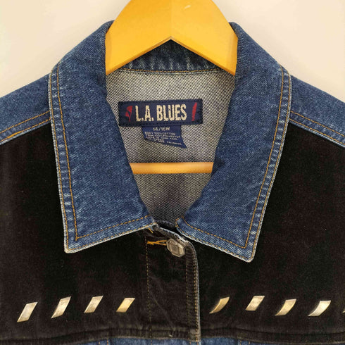 L.A.BLUES ベロア切替 スタッズデザイン デニム シャツジャケット レディース 14/16W