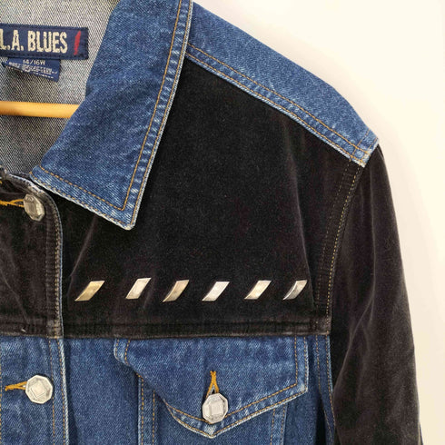 L.A.BLUES ベロア切替 スタッズデザイン デニム シャツジャケット レディース 14/16W