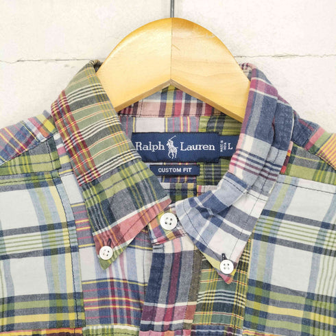 ラルフローレン RALPH LAUREN CUSTOM FIT チェックパッチワーク コットンシャツ メンズ L