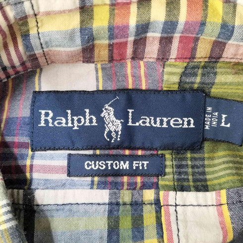 ラルフローレン RALPH LAUREN CUSTOM FIT チェックパッチワーク コットンシャツ メンズ L