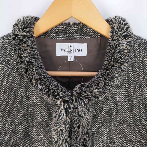 ヴァレンティノ Valentino MISS V モヘア混 ウール デザイン ノーカラージャケット レディース 40