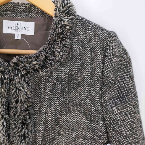 ヴァレンティノ Valentino MISS V モヘア混 ウール デザイン ノーカラージャケット レディース 40