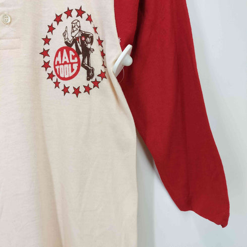 チャンピオン Champion 80S USA製 トリコタグ 企業ロゴ 染み込みプリント ヘンリーネック カットソー メンズ import:S