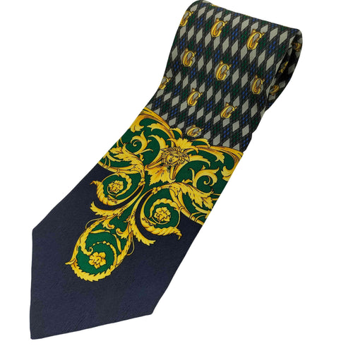 ジャンニヴェルサーチ GIANNI VERSACE イタリア製 メデューサ スカーフ柄 シルクネクタイ メンズ