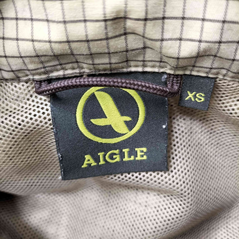 エーグル AIGLE ロゴ 刺繍 格子 グラフ チェック ナイロン マウンテン パーカー メンズ import:XS