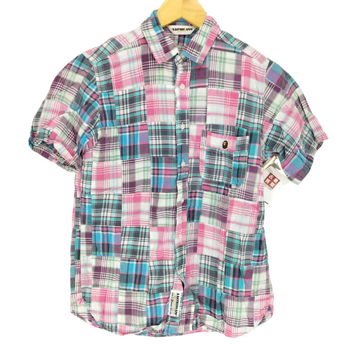 アベイシングエイプ A BATHING APE チェックパッチワーク半袖シャツ メンズ L