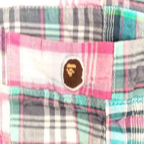 アベイシングエイプ A BATHING APE チェックパッチワーク半袖シャツ メンズ L