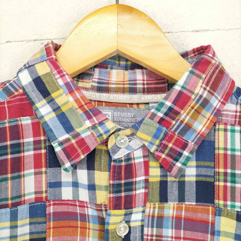 ステューシー Stussy チェックパッチワーク半袖シャツ メンズ L