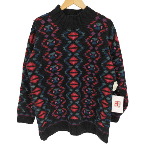 エルエルビーン L.L.Bean 70-80S 総柄 サイケ モックネック ローゲージ ウール ニット レディース import:M
