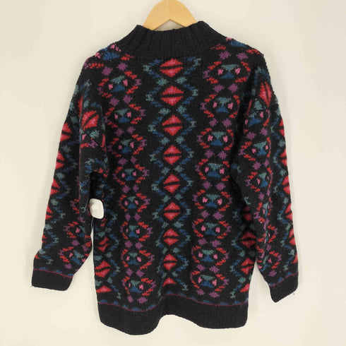 エルエルビーン L.L.Bean 70-80S 総柄 サイケ モックネック ローゲージ ウール ニット レディース import:M