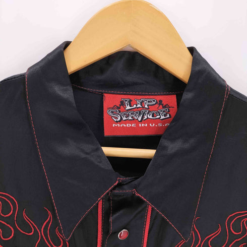 LIP SERVICE USA製 ファイヤーパターン サテンウエスタンシャツ メンズ JPN:XL