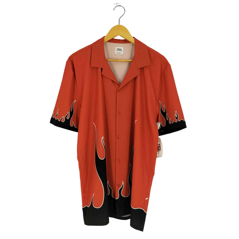 ザラ ZARA ファイヤーパターン オープンカラーシャツ メンズ import:L