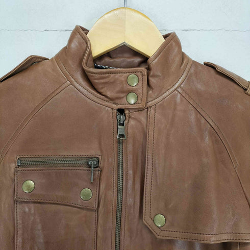 バナナリパブリック BANANA REPUBLIC ガンフラップデザイン スタンドカラーレザージャケット レディース S
