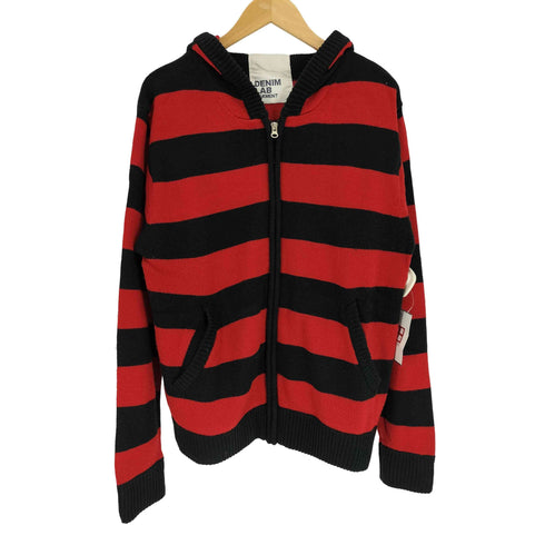 DENIM LAB GARMENT ボーダー柄 グランジ フーディー アクリル ニット ジップアップ パーカー メンズ LL