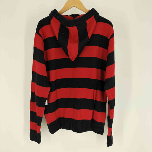 DENIM LAB GARMENT ボーダー柄 グランジ フーディー アクリル ニット ジップアップ パーカー メンズ LL