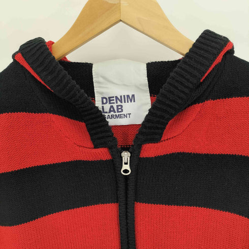 DENIM LAB GARMENT ボーダー柄 グランジ フーディー アクリル ニット ジップアップ パーカー メンズ LL