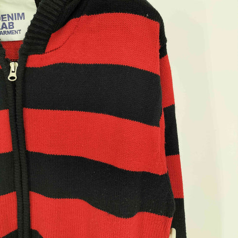 DENIM LAB GARMENT ボーダー柄 グランジ フーディー アクリル ニット ジップアップ パーカー メンズ LL