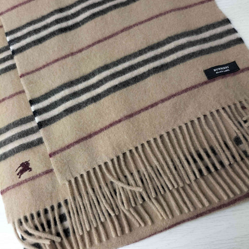 バーバリーブラックレーベル BURBERRY BLACK LABEL ホース刺繍 ノバチェック フリンジ マフラー メンズ