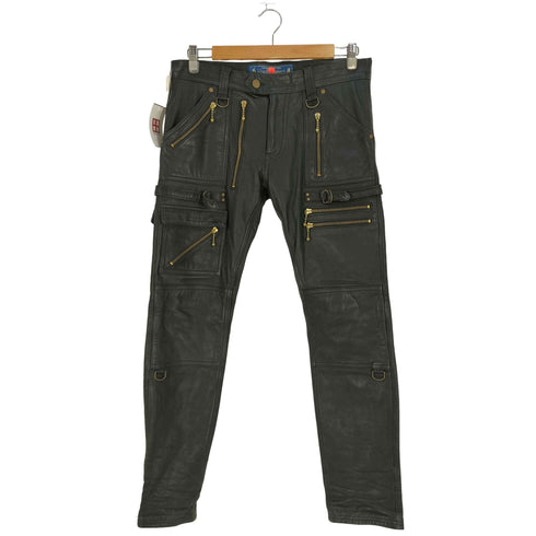 ブラックミーンズ BLACKMEANS LEATHER ZIP PANTS ゴールドジップ スリム レザーパンツ メンズ JPN:3