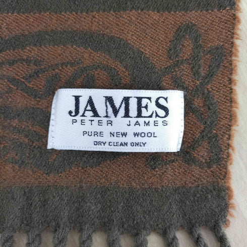 PETER JAMES 紋章柄 ウールフリンジマフラー メンズ