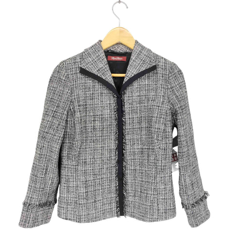 マックスマーラステュディオ MAX MARA STUDIO ツイードフリンジデザインジャケット レディース JPN:44