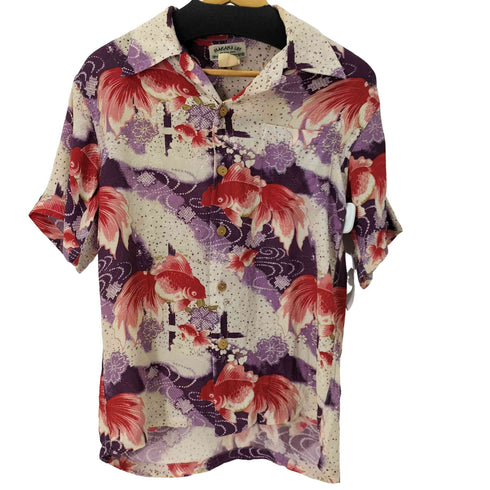 MAKANALEI S/S シルク100% 和柄オープンカラーシャツ メンズ SM¥¥¥SMALL