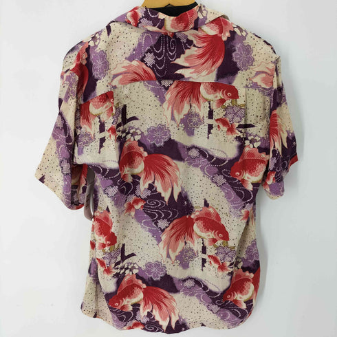 MAKANALEI S/S シルク100% 和柄オープンカラーシャツ メンズ SM¥¥¥SMALL