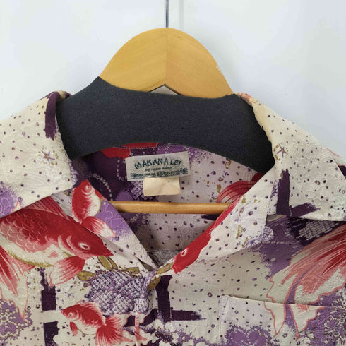 MAKANALEI S/S シルク100% 和柄オープンカラーシャツ メンズ SM¥¥¥SMALL