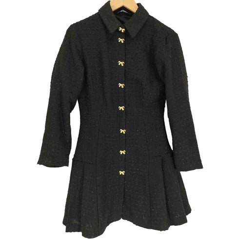 ザラ ZARA ゴールドリボンボタン ツイード ラメ ミニ ワンピース レディース import:XS