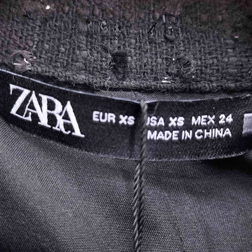 ザラ ZARA ゴールドリボンボタン ツイード ラメ ミニ ワンピース レディース import:XS