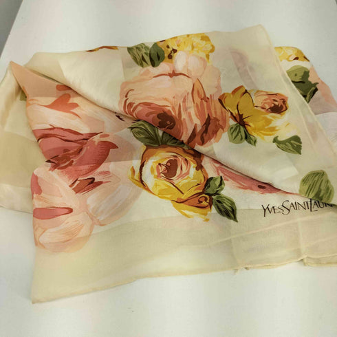 イヴサンローラン Yves Saint Laurent 花柄 シルク スカーフ レディース