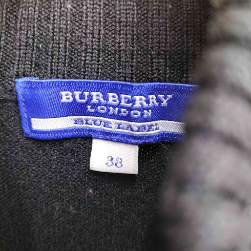 バーバリーブルーレーベル BURBERRY BLUE LABEL ロゴ刺繍 ウール100 ジップアップ ニット ドライバーズニット レディース JPN:38