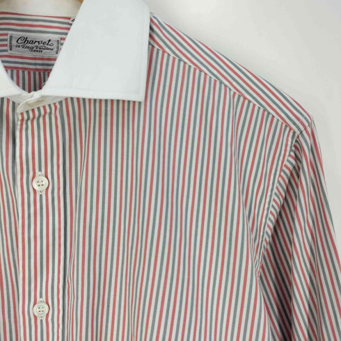 CHARVET フランス製 ストライプ ワイドカラー ドレスシャツ クレリックシャツ メンズ 40 / L