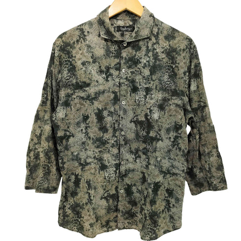 トルネードマート TORNADO MART Y2K Rare Japanese Wrinkle effect Three quarter sleeve shirt コットンシュリンククロコダイルプリント ワイドカラーシャツ メンズ LL