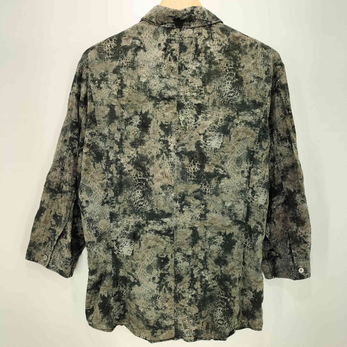 トルネードマート TORNADO MART Y2K Rare Japanese Wrinkle effect Three quarter sleeve shirt コットンシュリンククロコダイルプリント ワイドカラーシャツ メンズ LL