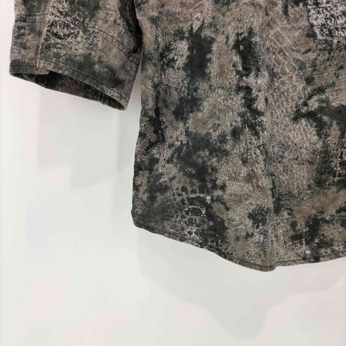 トルネードマート TORNADO MART Y2K Rare Japanese Wrinkle effect Three quarter sleeve shirt コットンシュリンククロコダイルプリント ワイドカラーシャツ メンズ LL