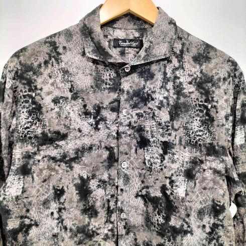 トルネードマート TORNADO MART Y2K Rare Japanese Wrinkle effect Three quarter sleeve shirt コットンシュリンククロコダイルプリント ワイドカラーシャツ メンズ LL