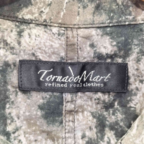 トルネードマート TORNADO MART Y2K Rare Japanese Wrinkle effect Three quarter sleeve shirt コットンシュリンククロコダイルプリント ワイドカラーシャツ メンズ LL