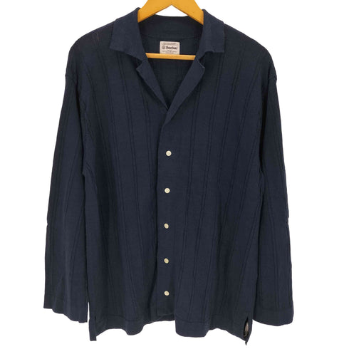 米富繊維TF Yonetomi LINEN KNIT S/T オープンカラーストライプニットシャツ メンズ JPN:2